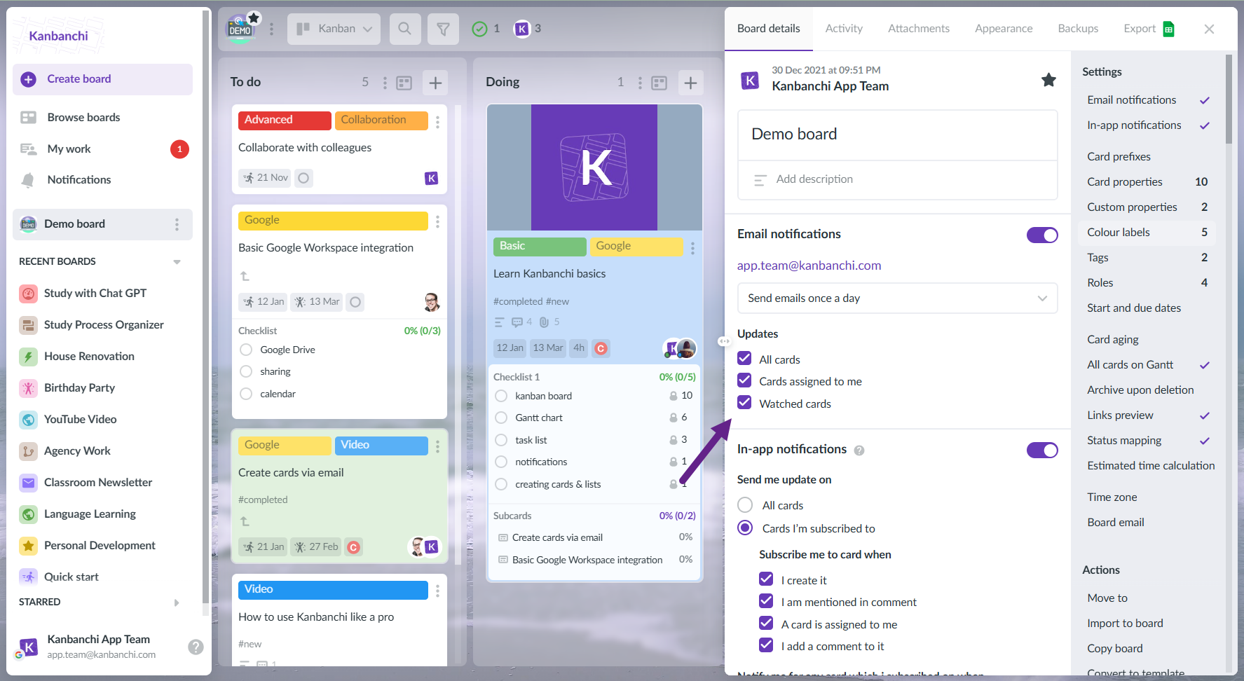 kanbanchi notifications updates