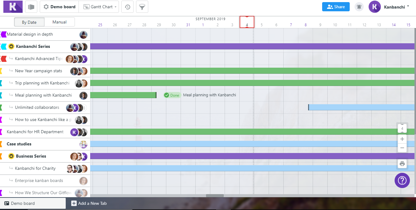 Kanbanchi's gantt chart interface