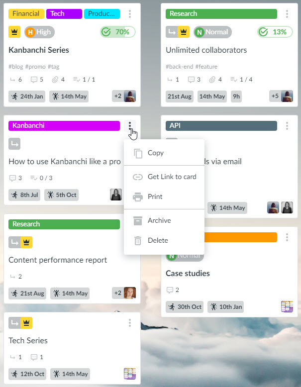 kanban view quick access