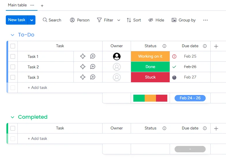 Screenshot of monday.com dashboard showing project boards, tasks
