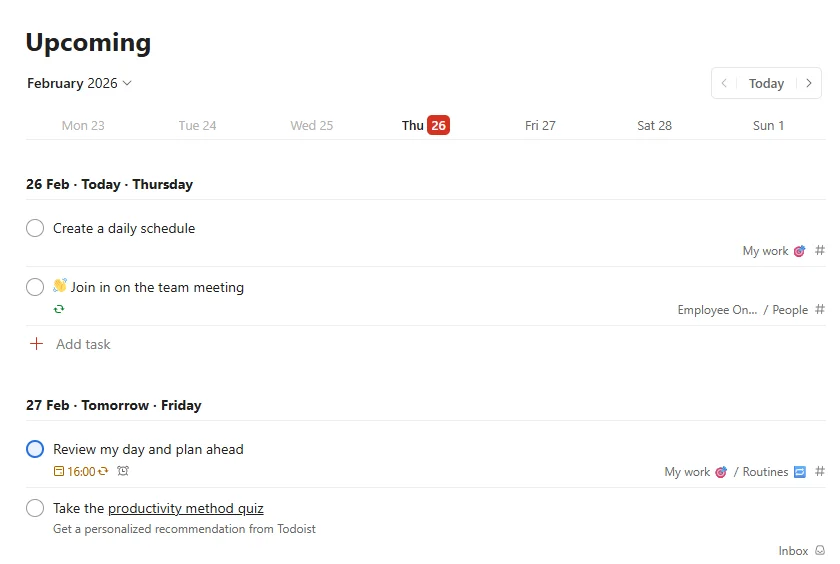 Todoist task management software dashboard screenshot