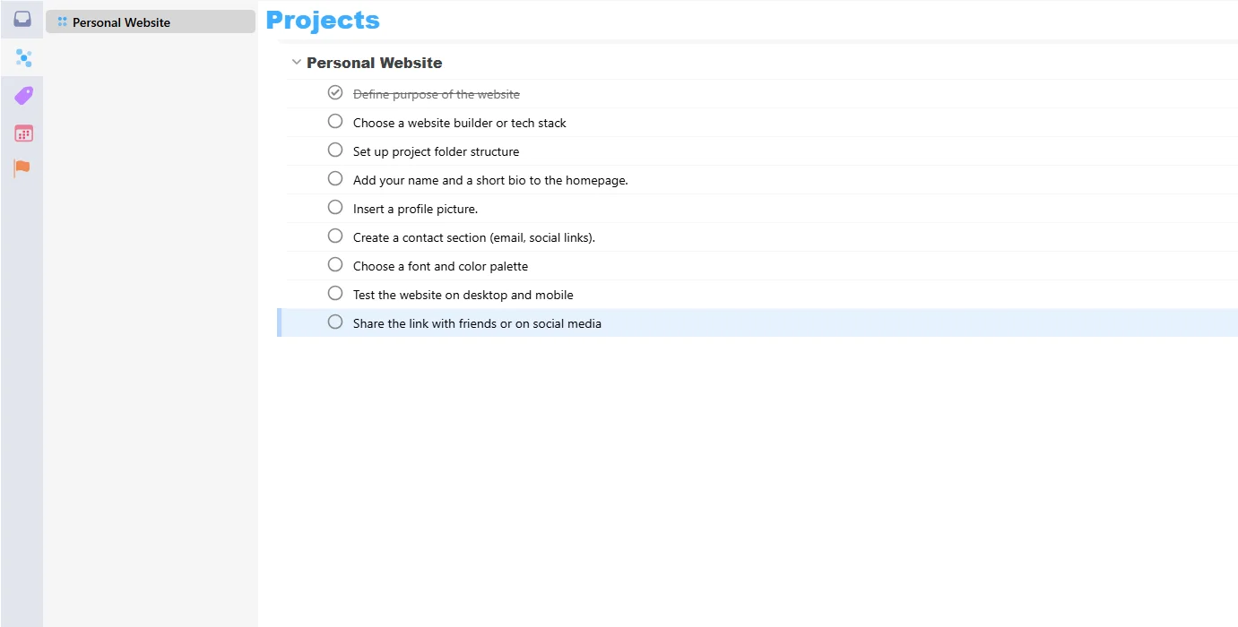 OmniFocus main screen with simple task list