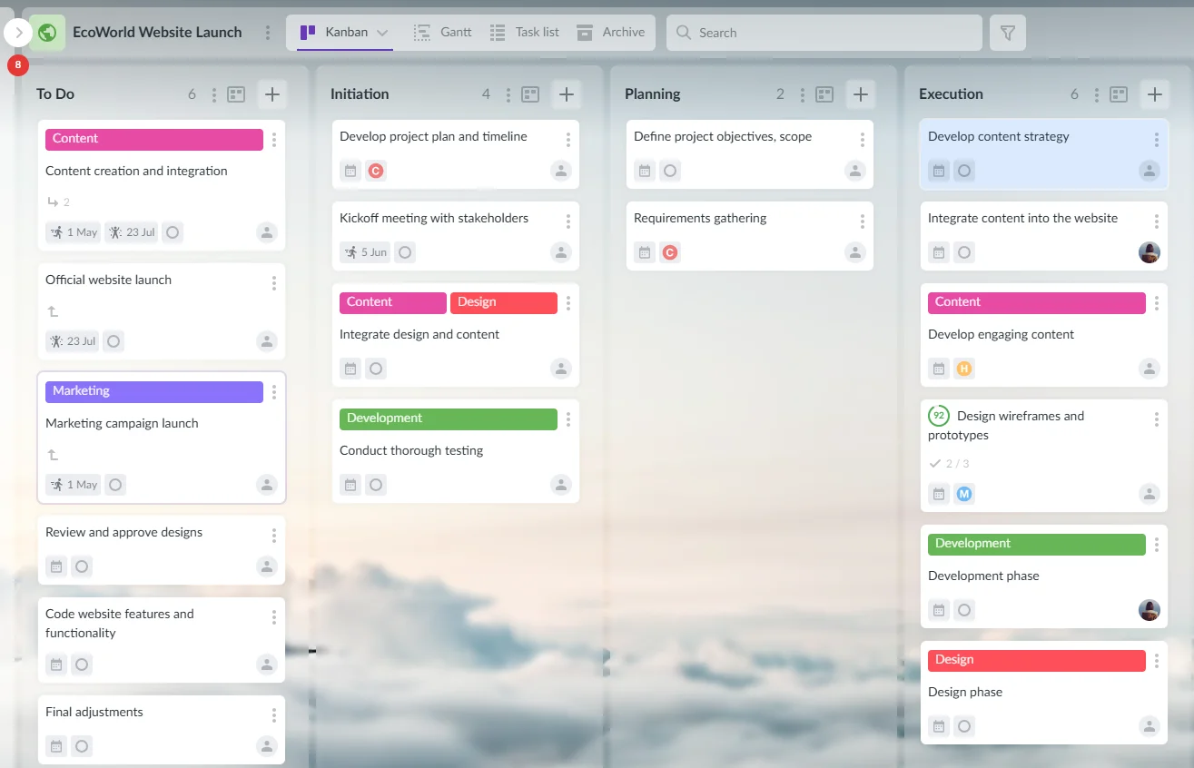 Kanbanchi Kanban board used for organizing a business model canvas