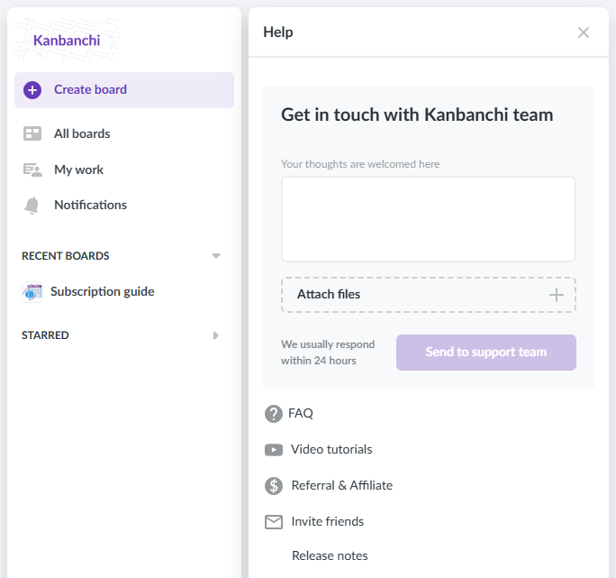 Kanbanchi help panel