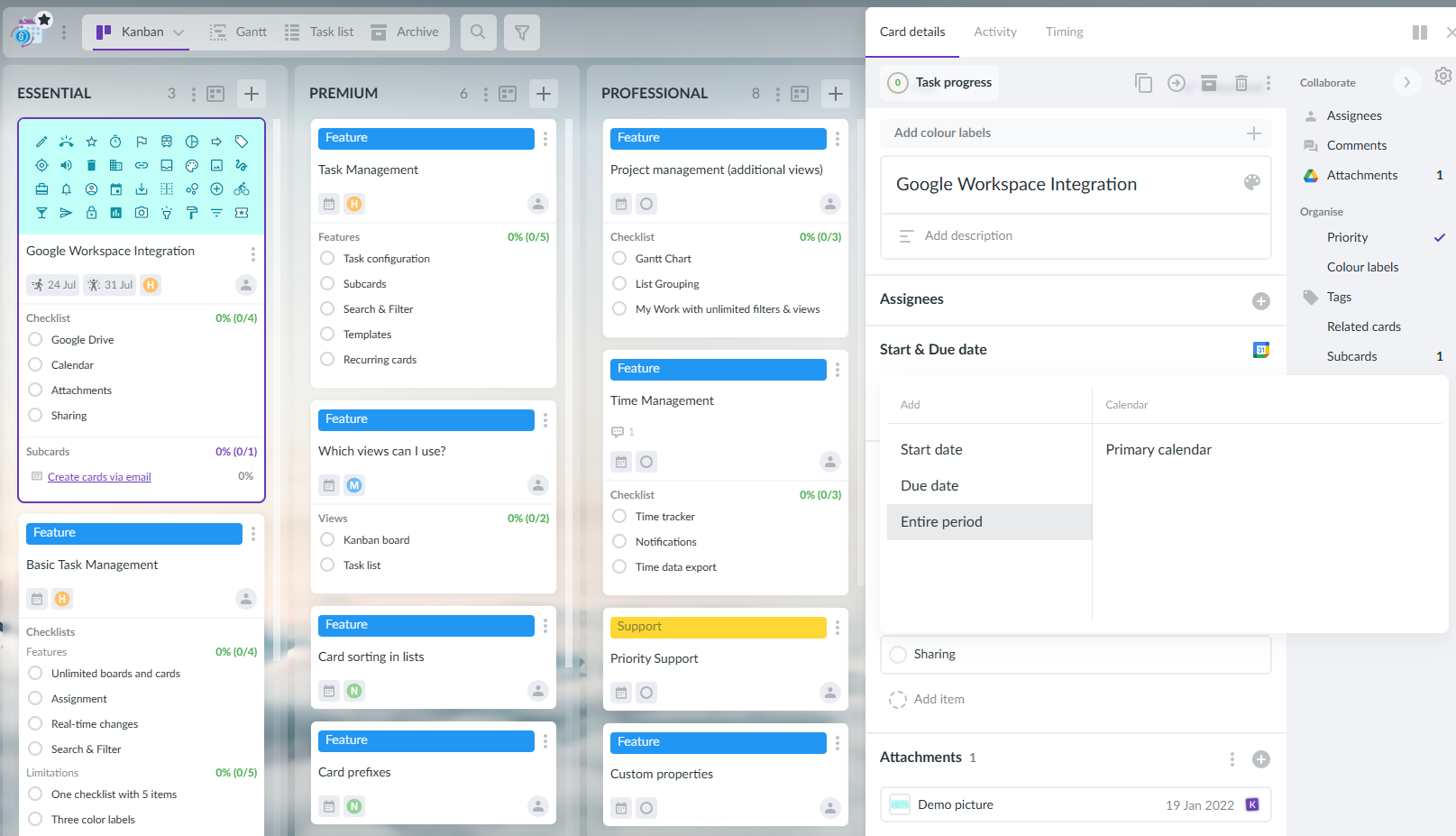 Kanbanchi Google Calendar integration