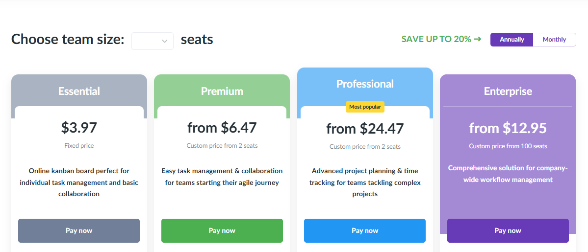 Kanbanchi pricing plans overview
