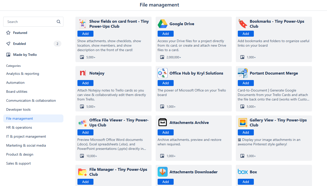 Trello integrations with Power-Ups