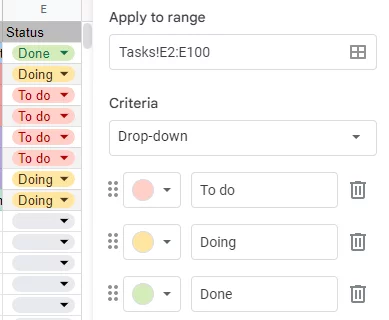 google sheets, status, kanban