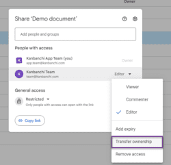 How to transfer ownership in Google Drive? - Kanbanchi