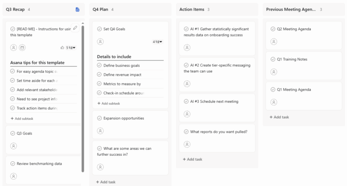 Asana project management dashboard with collaborative task tracking