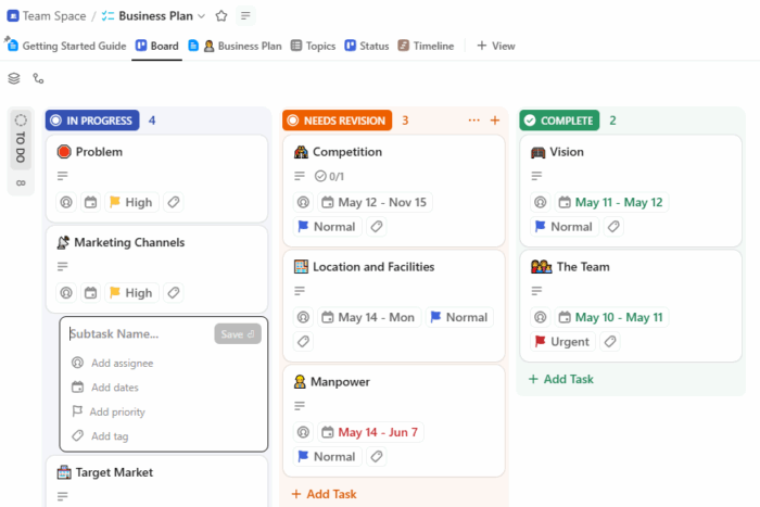 ClickUp workspace for all-in-one project and team collaboration