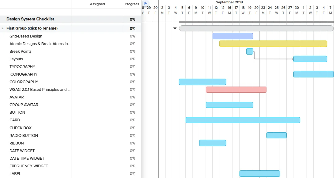 TeamGantt project timeline with color-coded tasks