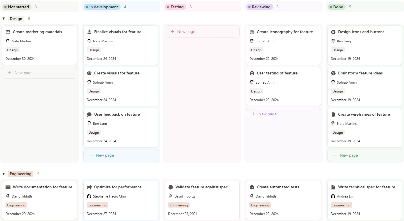 Screenshot of Notion interface Notion kanban tool