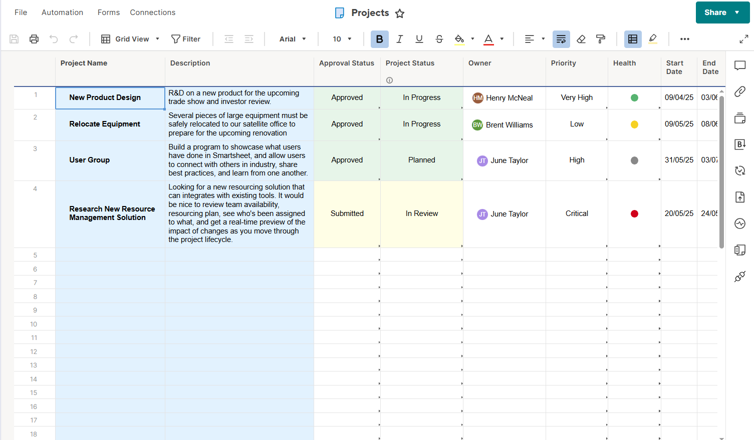 Smartsheet Google project management tool
