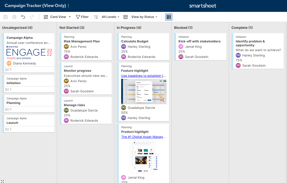 Screenshot of Smartsheet interface Smartsheet kanban tool