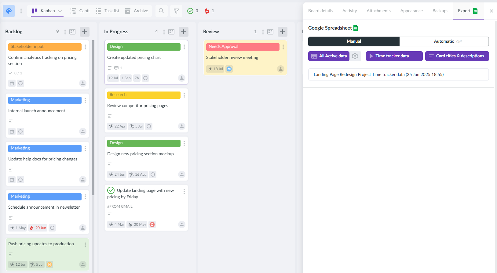 Sync Kanbanchi with Google Sheets to track tasks, automate reporting, and boost transparency Kanbanchi task board integrated with Google Sheets for real-time project data sync