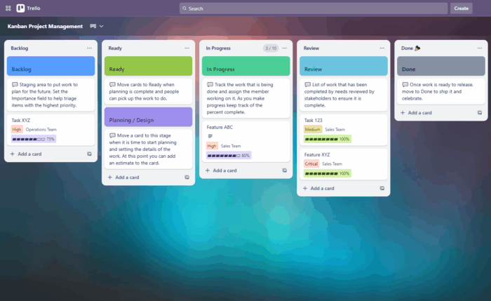Trello board view – visual project management tool similar to Asana