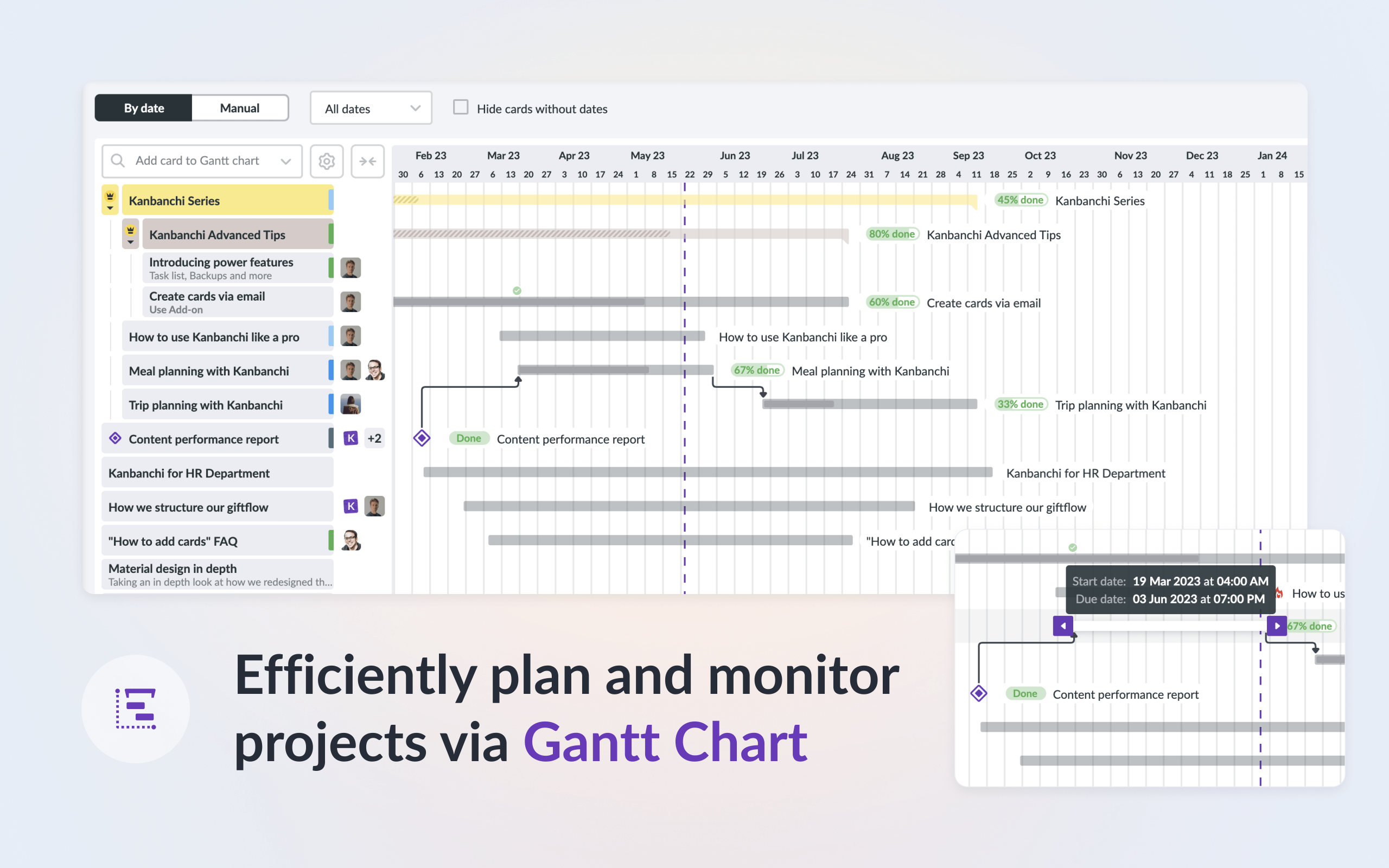 Overview of Kanbanchi’s project management tools and integration options Kanbanchi features list with Google integration and project views