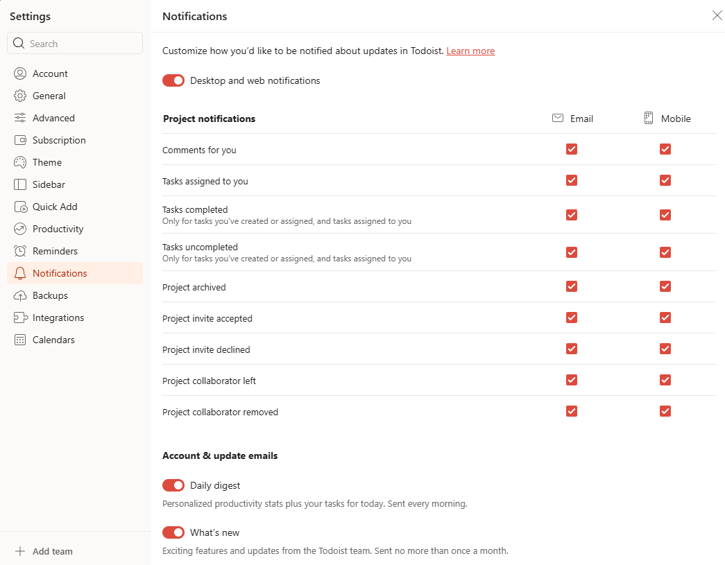 Todoist’s task management features across devices Todoist notifications list focused on personal task management