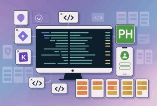 Display with programming elements and project management tool interface