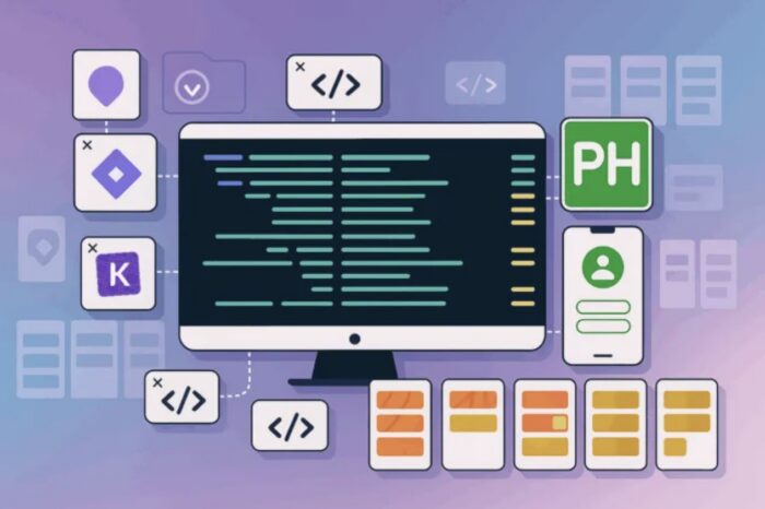 Display with programming elements and project management tool interface