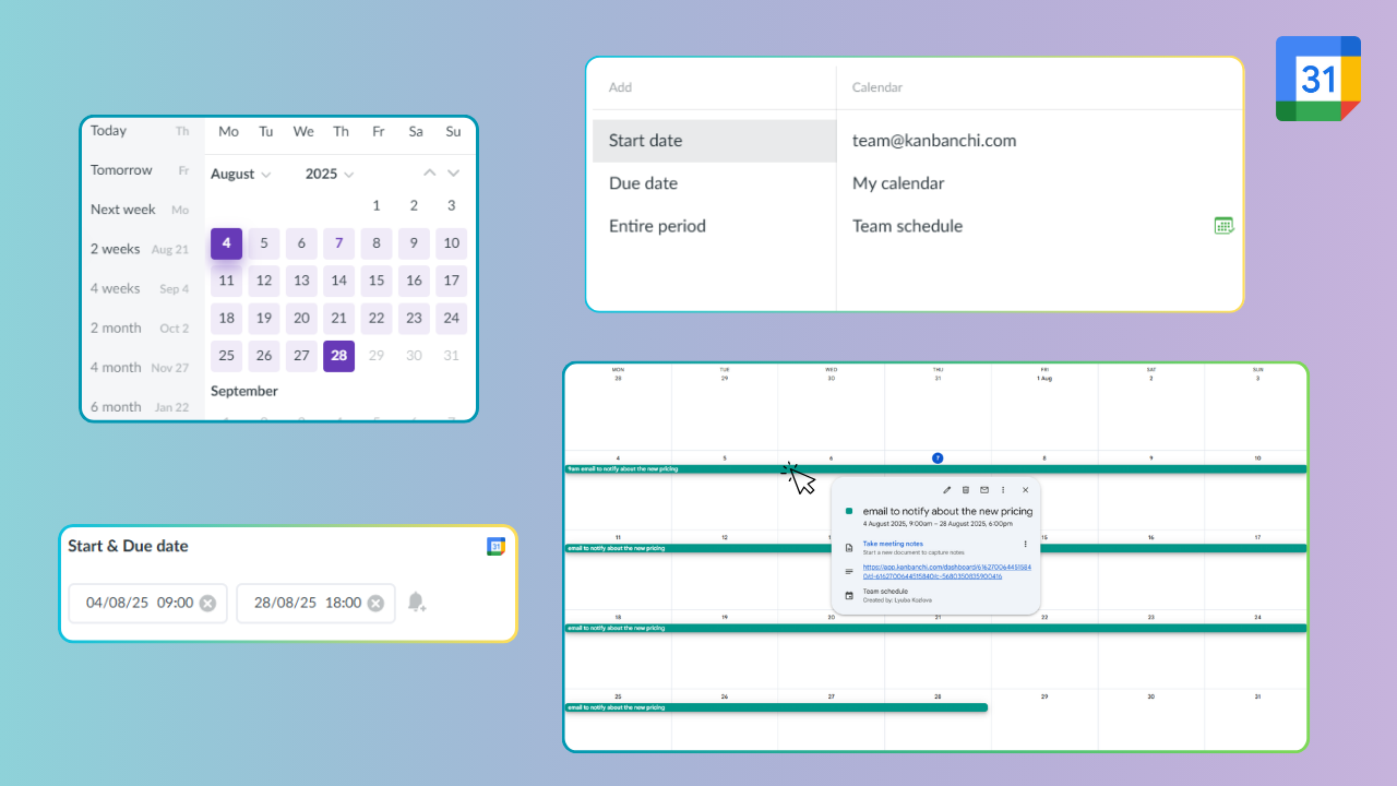 Asana vs Kanbanchi comparison: Google Calendar sync in Kanbanchi