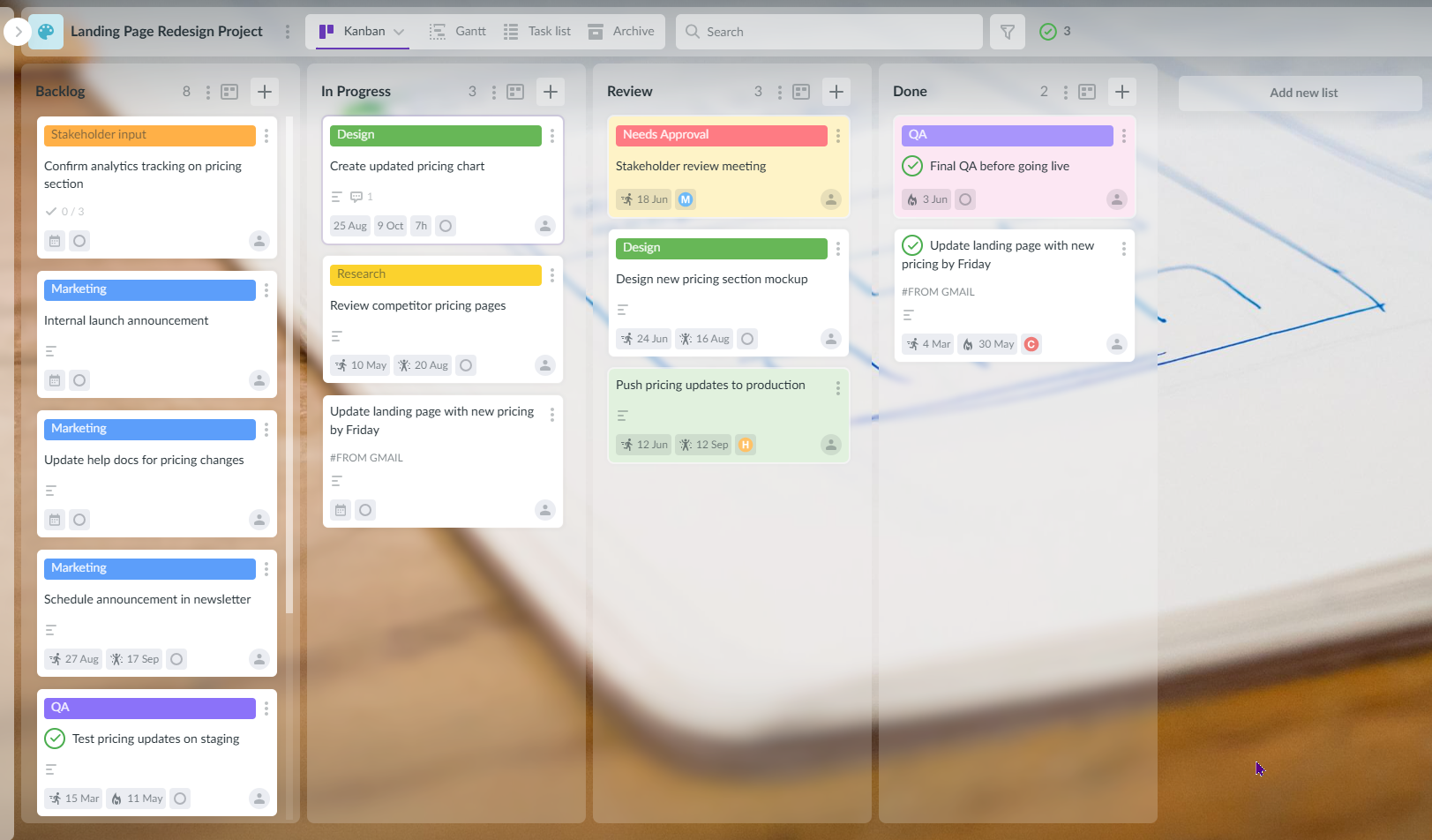 Kanbanchi Kanban board interface integrated with Google Workspace
