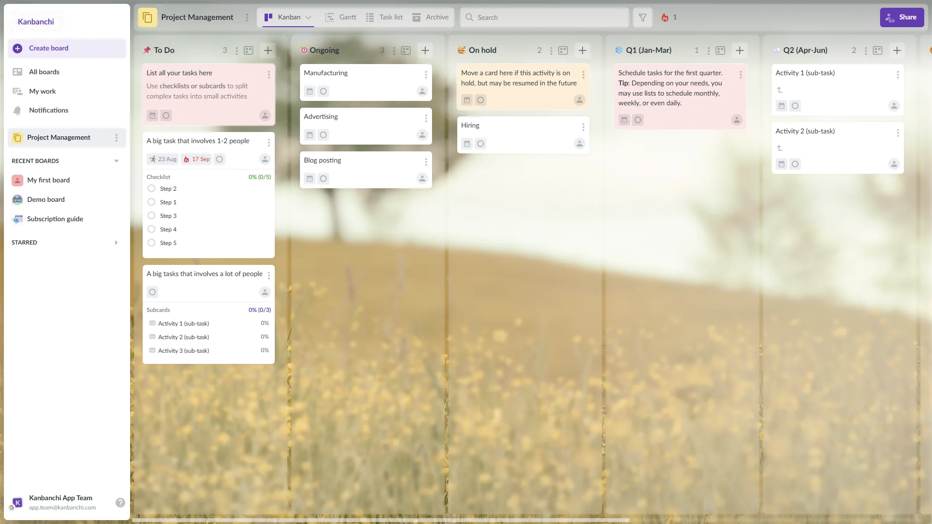 Kanbanchi board template that can be used to manage any type of projects including nonprofit projects