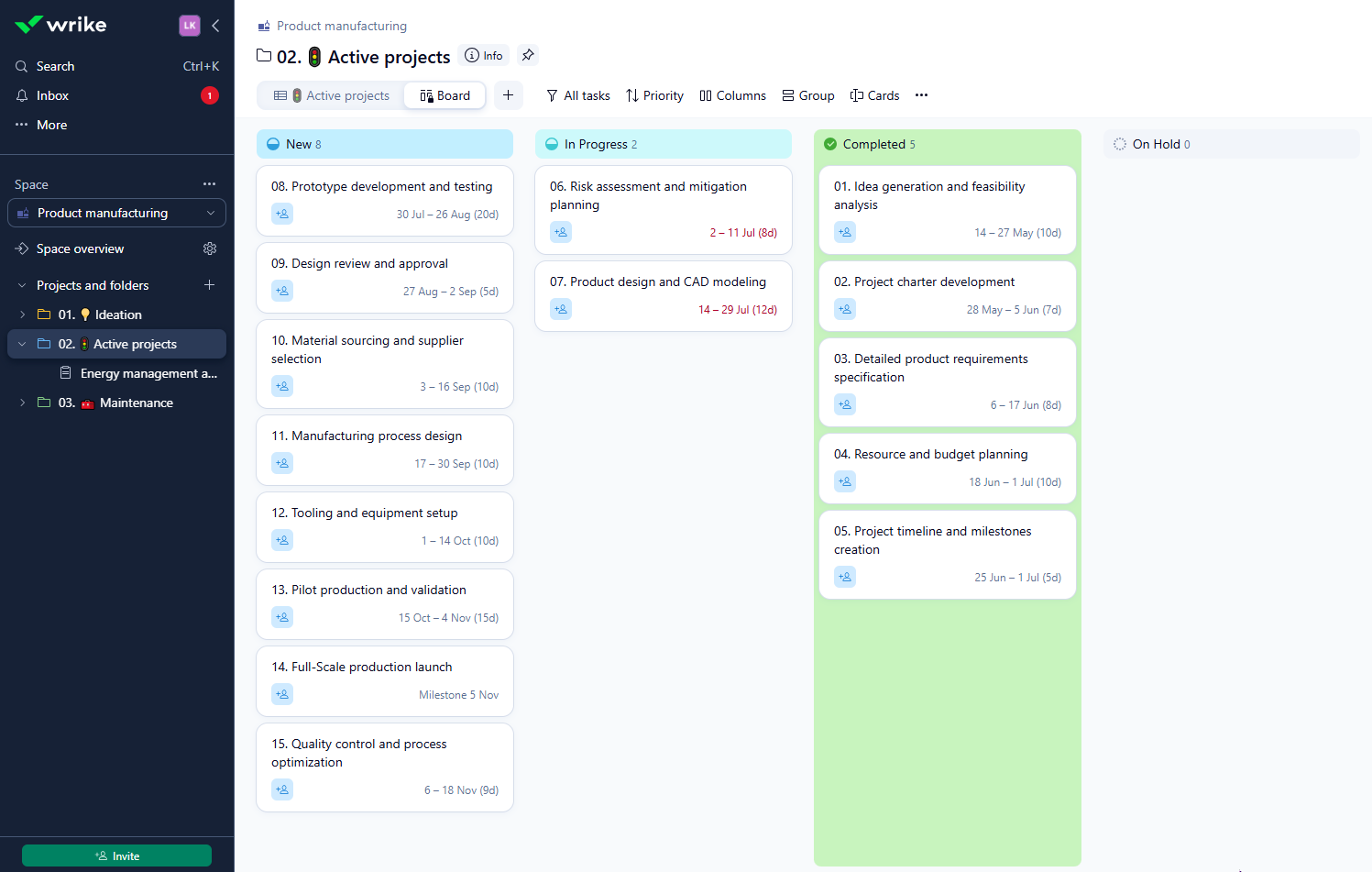 Wrike’s advanced dashboard with project timelines and task dependencies