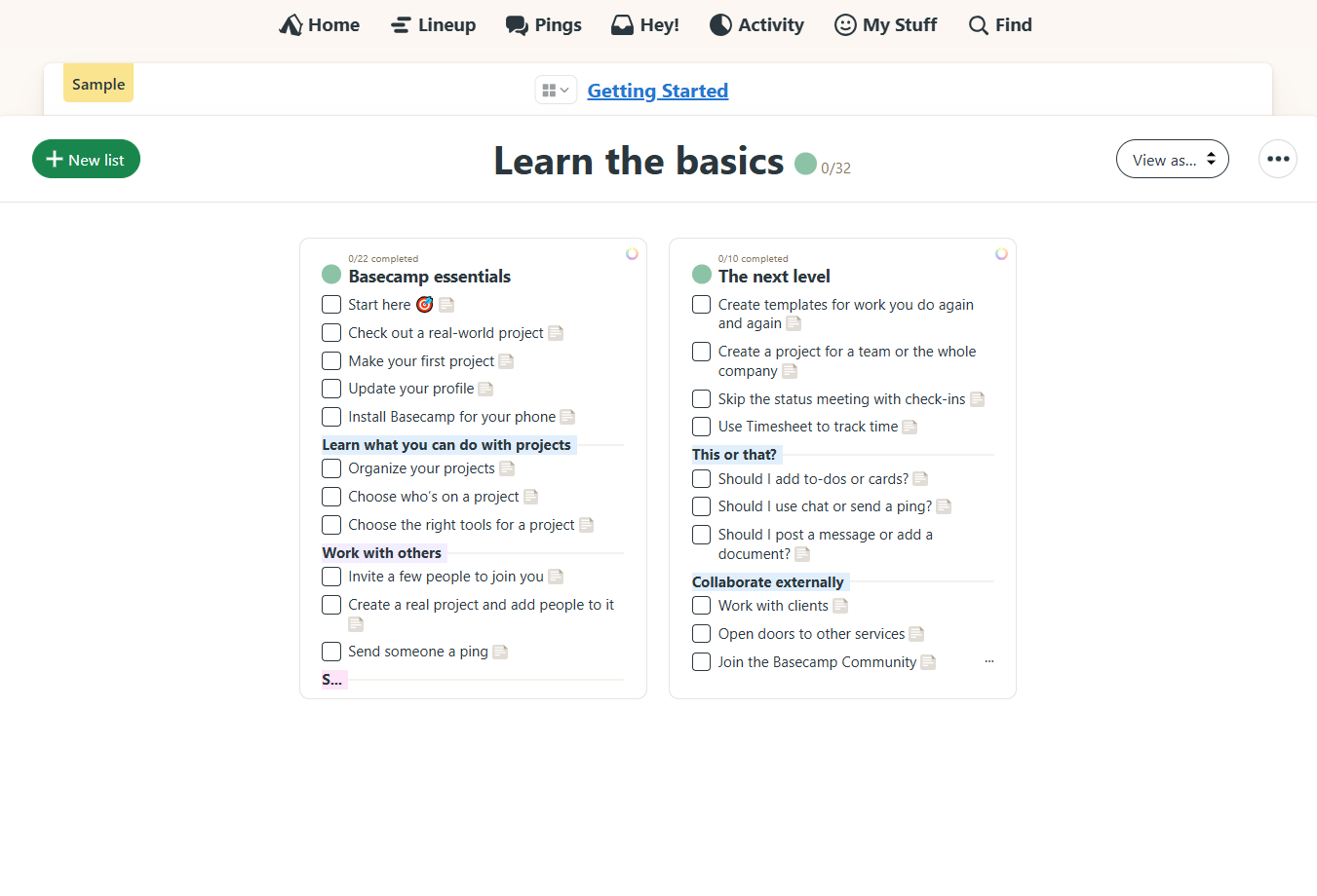 Basecamp project management dashboard