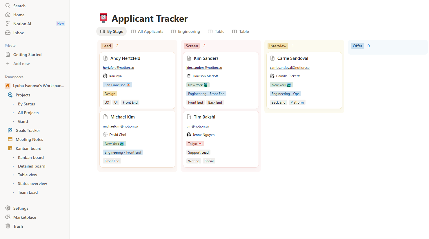 Notion workspace with notes, tasks, and AI assistant
