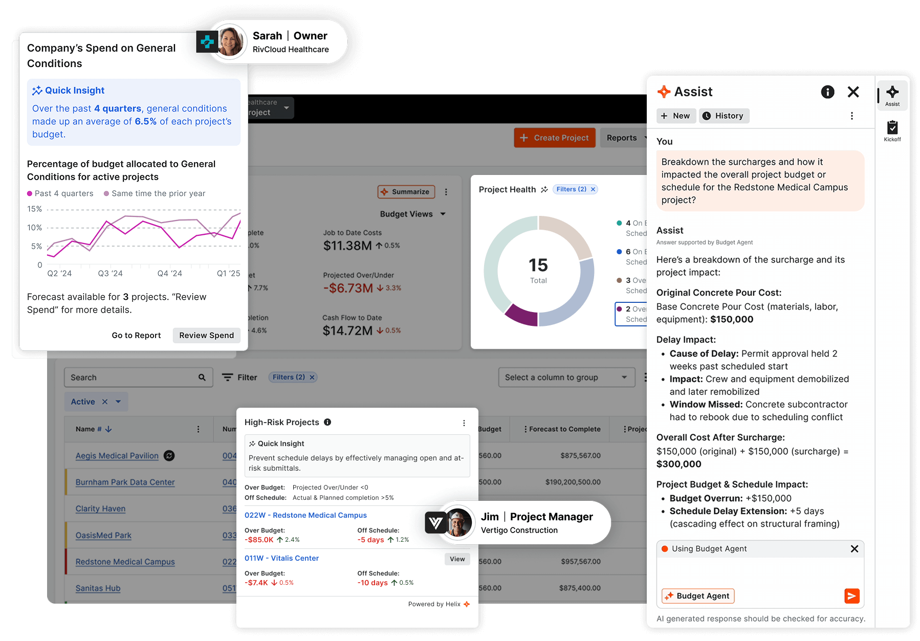 Procore construction project management platform showing budgeting and task management tools