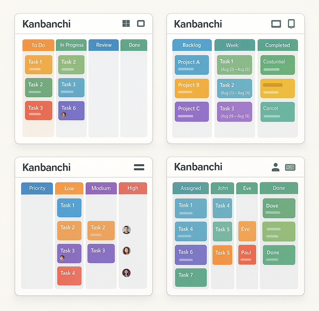 Collection of Kanbanchi board templates designed for cross-platformteam collaboration scenarios