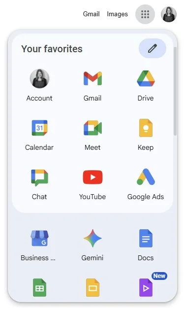 A screenshot of the Google "waffle" menu displaying standard apps like Drive and Calendar, visually answering the question "does Google have a project management tool?" with a clear no