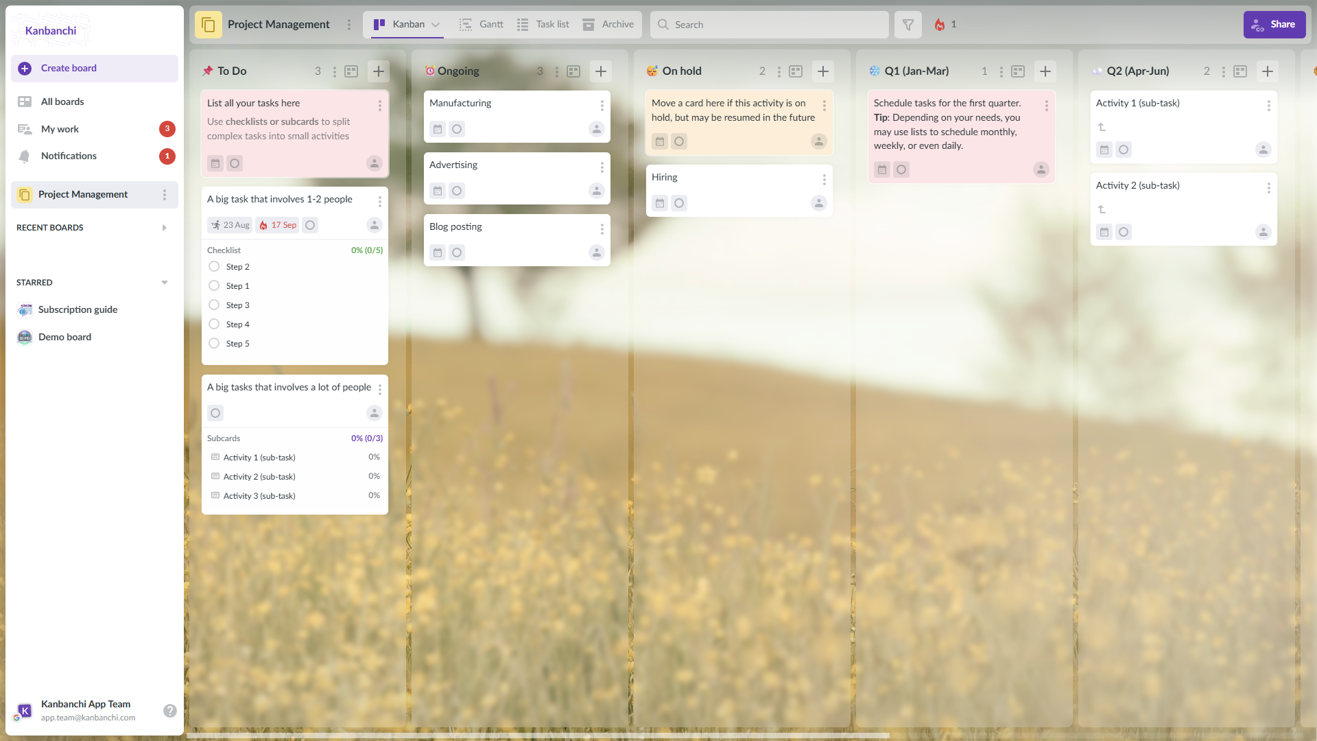 Kanbanchi project management board interface