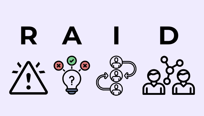 RAID framework overview diagram illustrating risks, assumptions, issues, and dependencies in project management What is RAID in Project Management - Framework Overview