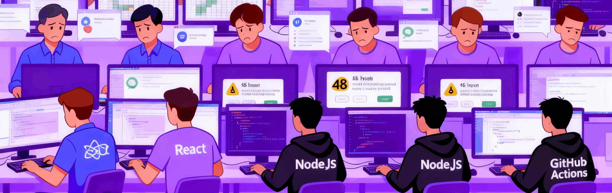 Frustrated developers trying to work while updating multiple programs