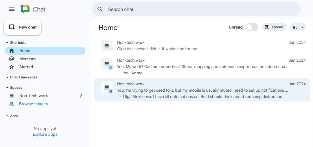 Google Chat Spaces and Google Meet meeting setup