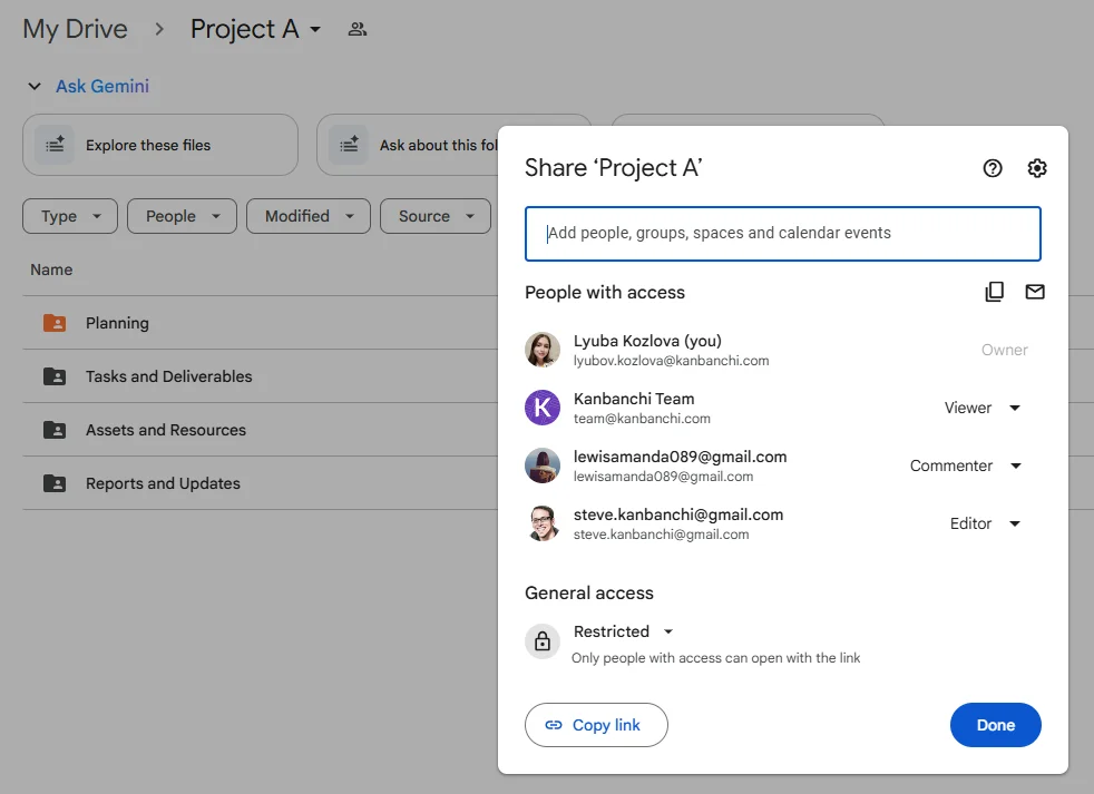 Google Drive sharing settings and permission levels