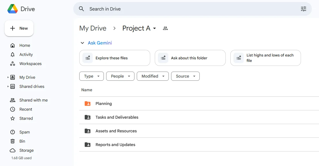 Google Drive folder structure for project organization