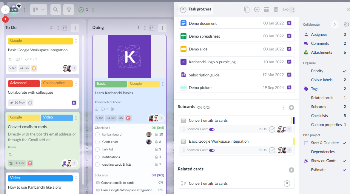 Kanbanchi interface integrated with Google Workspace