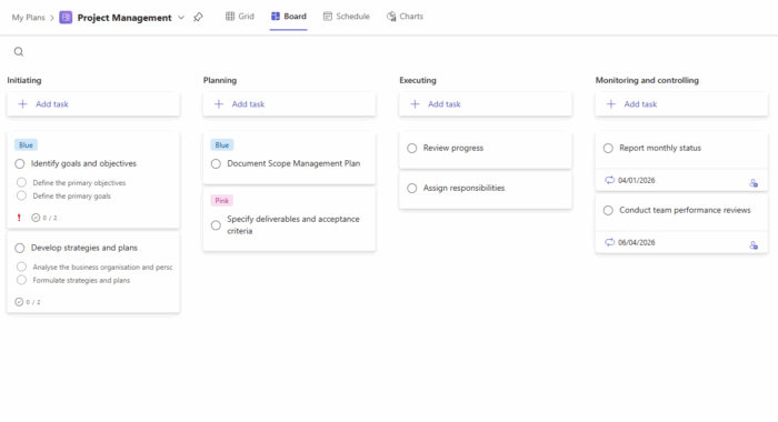 Microsoft Planner task board integrated with Microsoft 365 tools