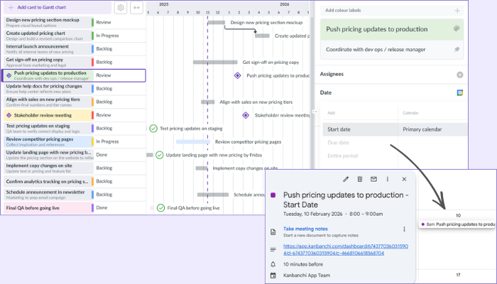 Google Calendar showing project milestones and color-coded events