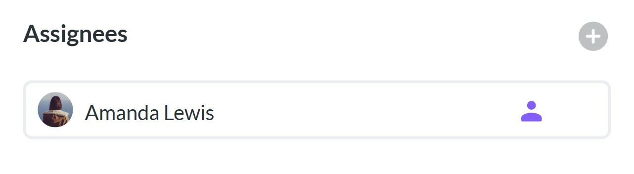 Kanbanchi task assignee property: Amanda Lewis assigned to a task.