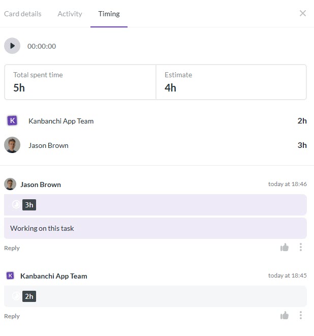 Time tracker in Kanbanchi