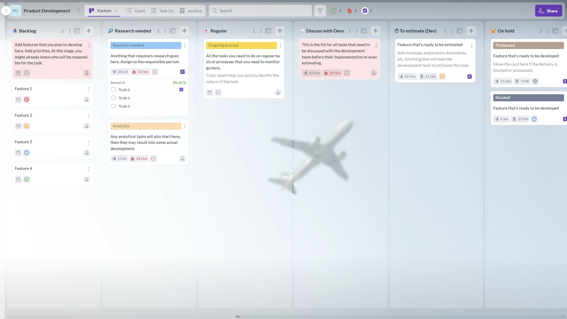 Kanbanchi board template: product development
