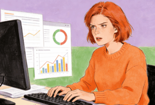 Woman browsing the internet in search of the best product management solution