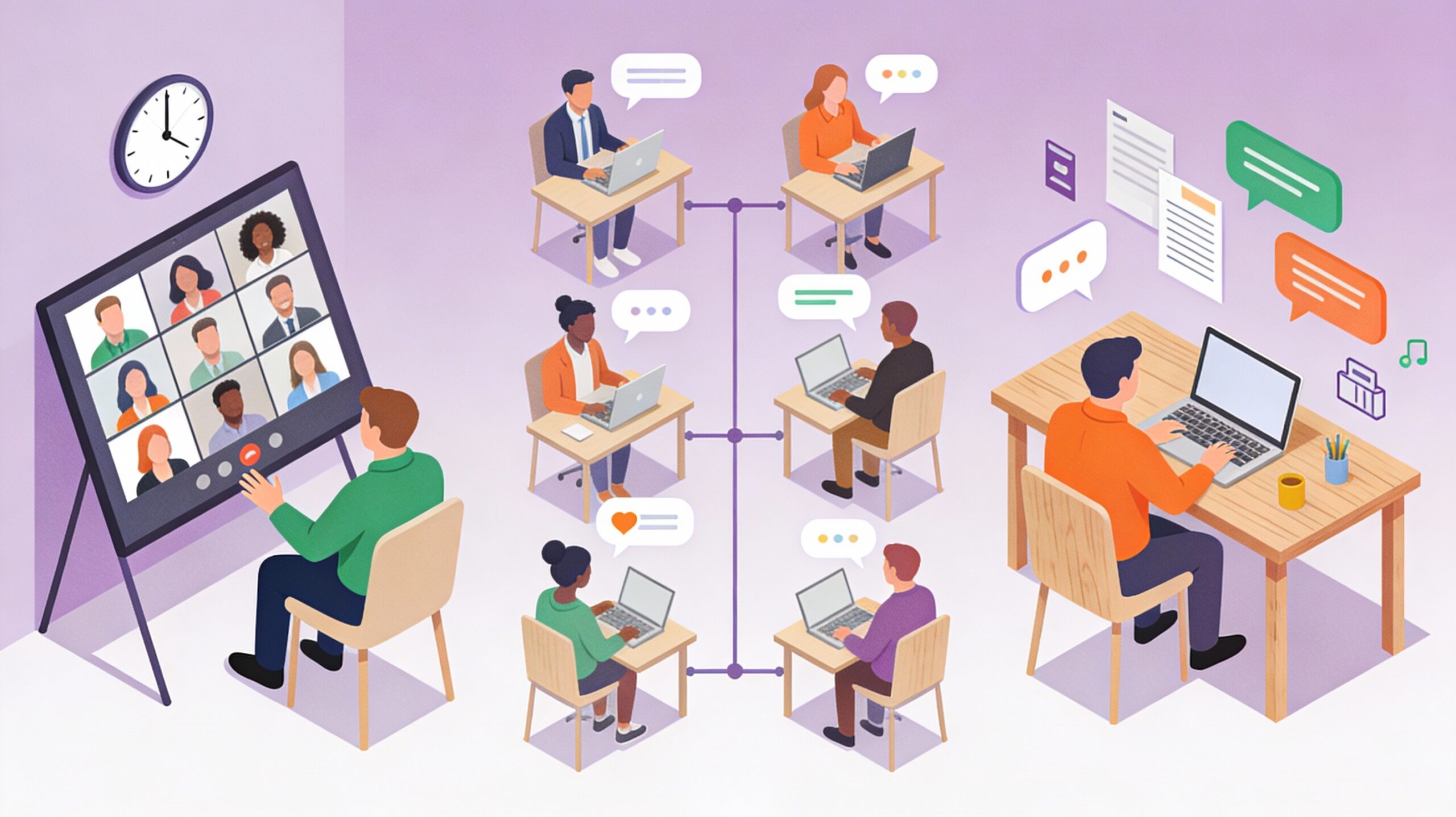 Picture illustrating a shift from synchronous to asynchronous communication