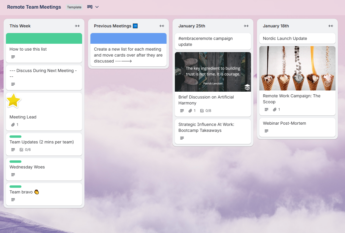 Trello as a Project Management Software for Remote Teams Trello project board displaying task lists and cards used by remote teams for project management.