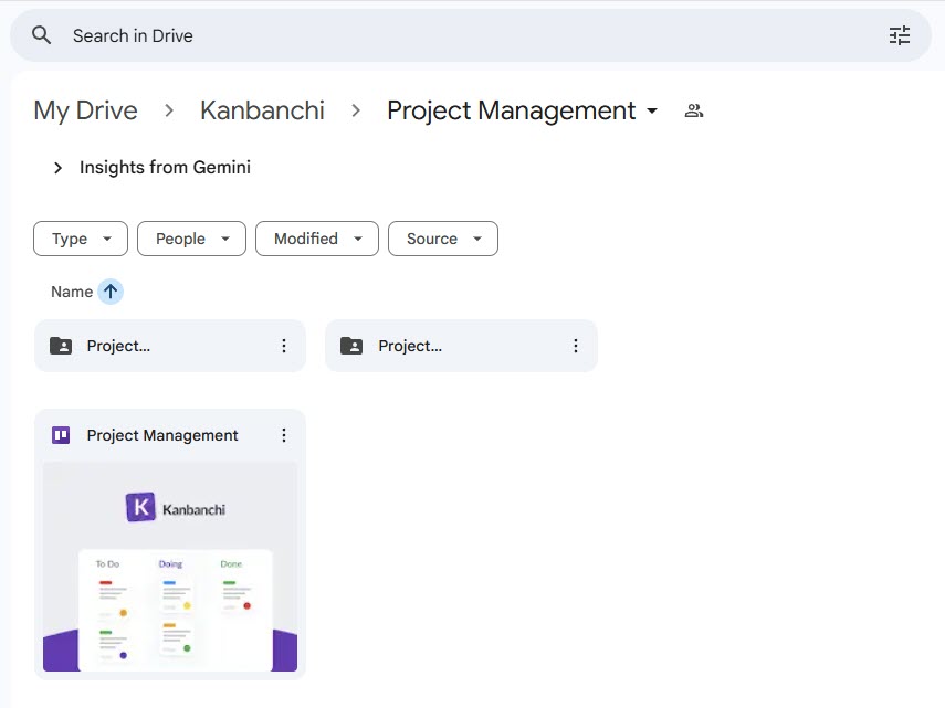 A screenshot of displaying Kanbanchi project board within the Google Drive environment.
